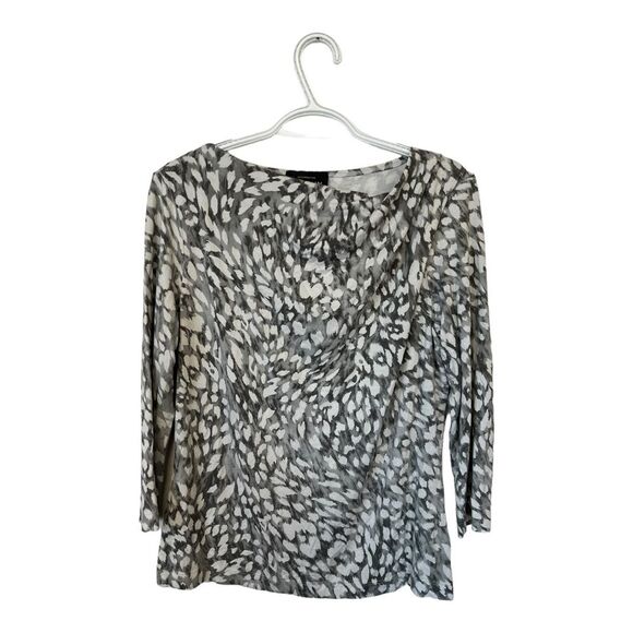 NWOT St John | Green White Abstract Print Stretch 3/4 Sleeve Boat Neck S - Picture 1 of 6